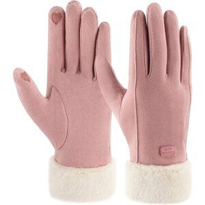 Women's Pink Winter Warm Thermal Fleece Lined Touchscreen Texting Gloves